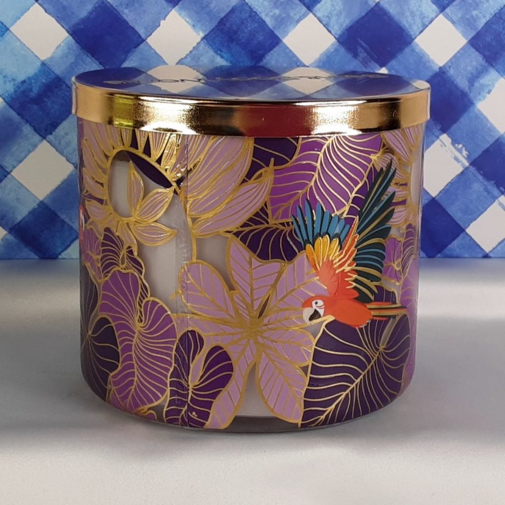 'BATH & BODY WORKS 'RAINFOREST GARDENIA' 3-WICK CANDLE TROPICAL EDITION - Picture 2 of 10